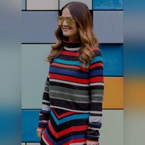 Free People Striped Knit Turtle Neck Sweater Women's Size L NWT